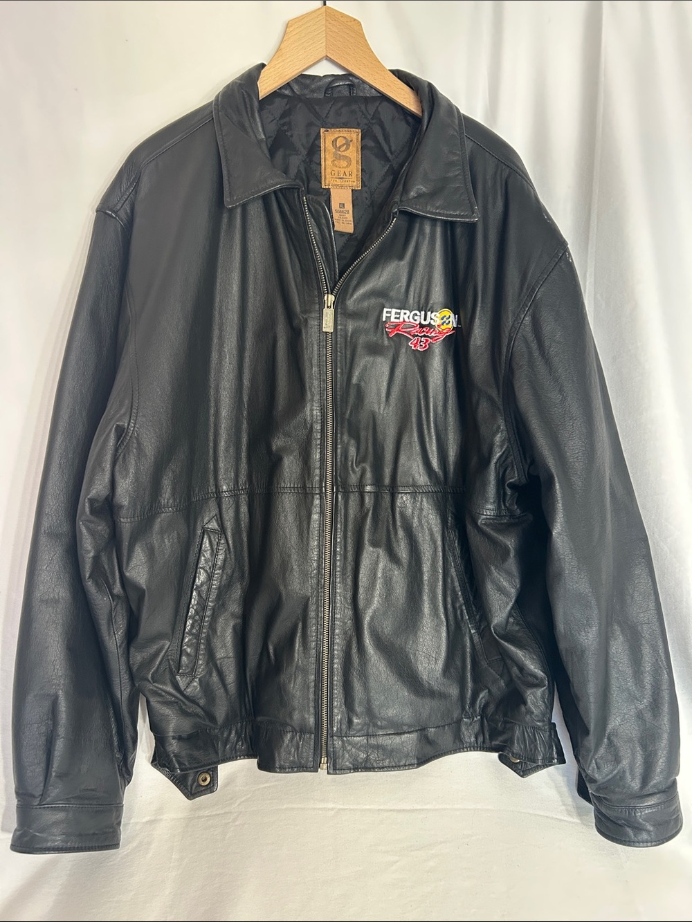 Gear For Sports Black Leather Bomber Jacket with Embroidered Logo